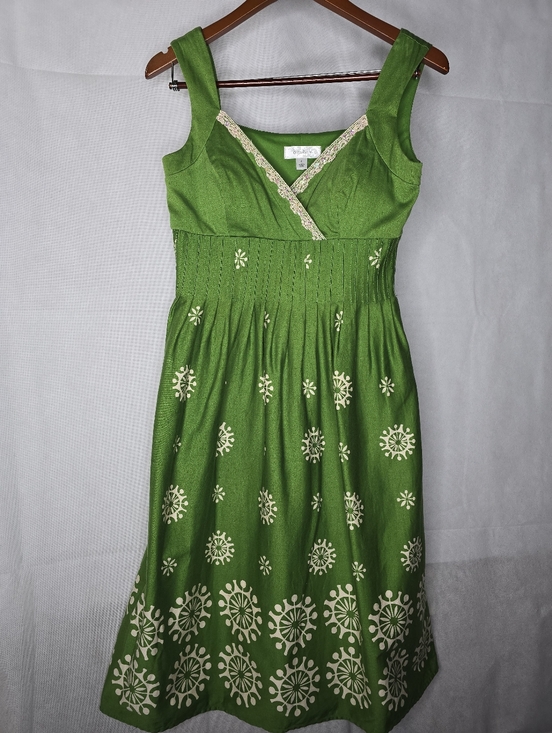 dressbarn Dresses & Skirts - Dressbarn Fit Flare Dress Green Retro Print Sleeveless Beaded Sweetheart Neck 4